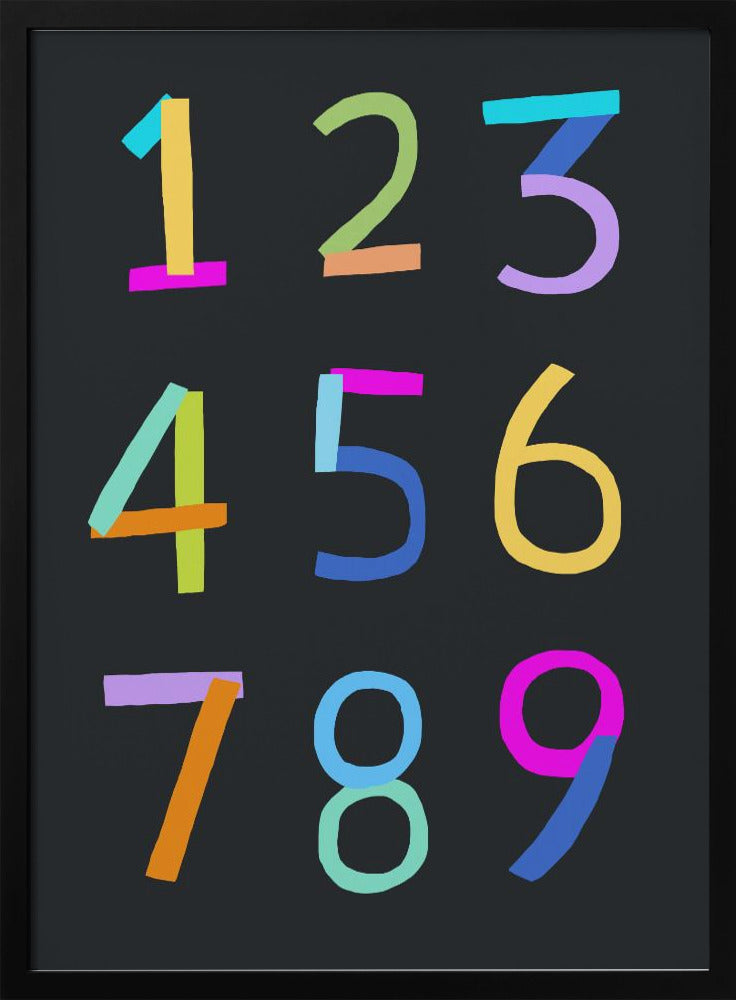 Hand Drawn Numbers 1 to 9 on Black Background by Artist Carla Daly - Stretched Canvas, Poster or Fine Art Print I Heart Wall Art