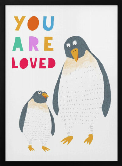 You Are Loved! Mommy and Baby Penguin by Illustrator Carla Daly - Stretched Canvas, Poster or Fine Art Print I Heart Wall Art