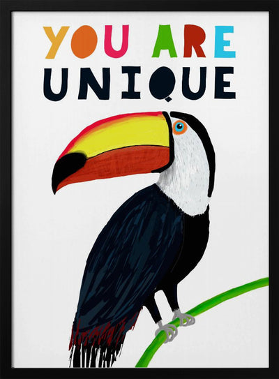 You Are Unique! Colorful Toucan with Colorful Text by Illustrator Carla Daly - Stretched Canvas, Poster or Fine Art Print I Heart Wall Art