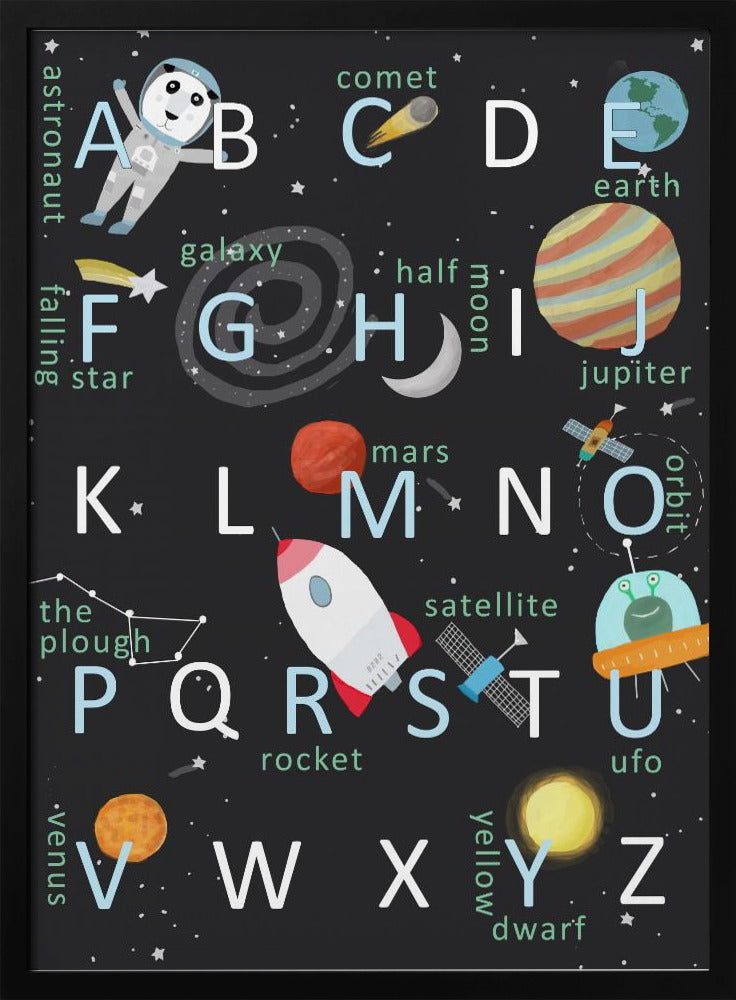 Illustrated Space Alphabet by Artist Carla Daly - Stretched Canvas, Poster or Fine Art Print I Heart Wall Art