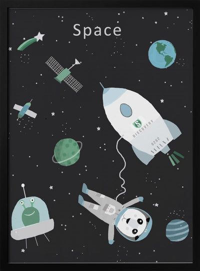 Funny Panda with Space Rocket by Artist Carla Daly - Stretched Canvas, Poster or Fine Art Print I Heart Wall Art