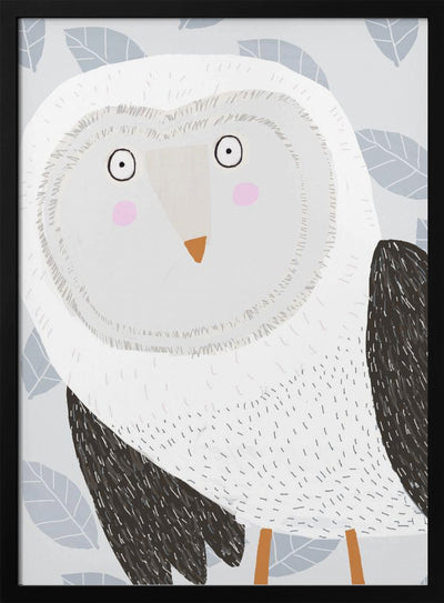 Funny Winter Owl with Grey Leaf Pattern by Artist Carla Daly - Stretched Canvas, Poster or Fine Art Print I Heart Wall Art