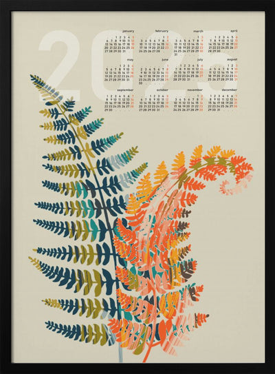 Calendar 2025 colorful fern leaves - Stretched Canvas, Poster or Fine Art Print I Heart Wall Art