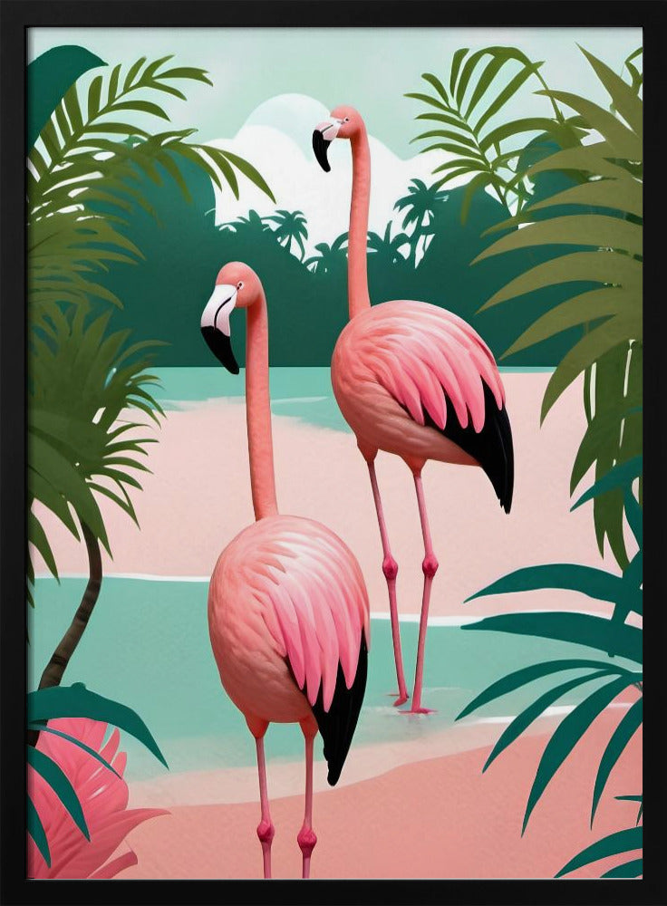 Tropical Flamingo Paradise - Stretched Canvas, Poster or Fine Art Print I Heart Wall Art