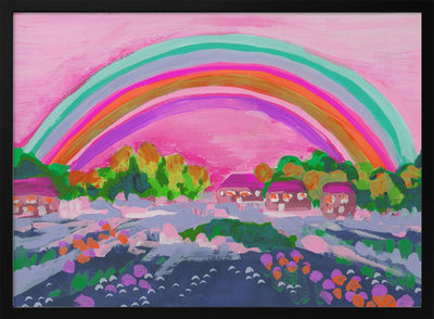 Countryside Rainbow On Pink - Stretched Canvas, Poster or Fine Art Print I Heart Wall Art