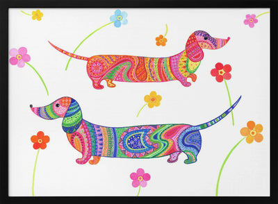 20240507132407121 0001 Sausage Dogs and Flowers Re Worked - Stretched Canvas, Poster or Fine Art Print I Heart Wall Art