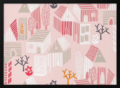 City life neighborhood pearl pink pattern - Stretched Canvas, Poster or Fine Art Print I Heart Wall Art