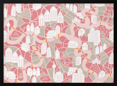 City life map pearl pink pattern - Stretched Canvas, Poster or Fine Art Print I Heart Wall Art