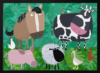 Cute Farm Animals Hanging Out in the Green Fields by Carla Daly - Stretched Canvas, Poster or Fine Art Print I Heart Wall Art