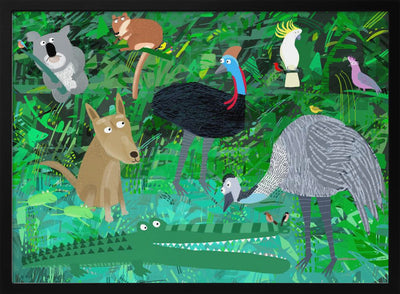 Funny Australian Animals in the Jungle by Carla Daly - Stretched Canvas, Poster or Fine Art Print I Heart Wall Art