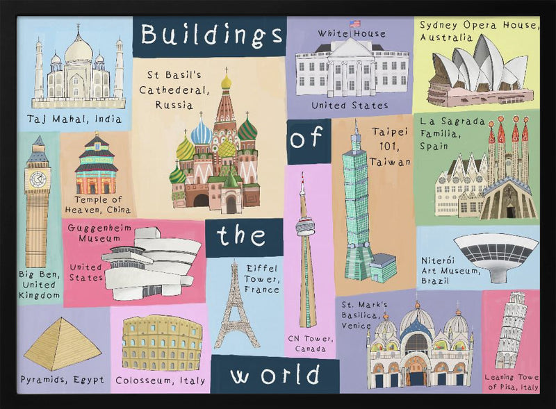 Buildings of the World Illustrated by Artist Carla Daly - Stretched Canvas, Poster or Fine Art Print I Heart Wall Art