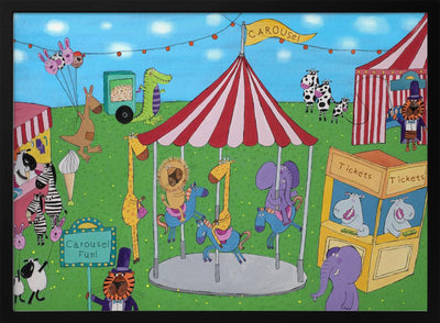 Welcome to the Carousel with Funny Animals by Artist Carla Daly - Stretched Canvas, Poster or Fine Art Print I Heart Wall Art