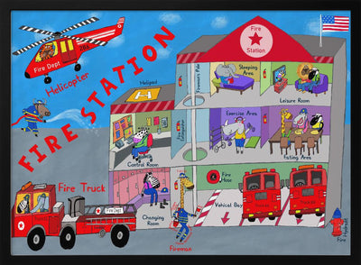 Firemen and the Fire Station by Artist Carla Daly - Stretched Canvas, Poster or Fine Art Print I Heart Wall Art