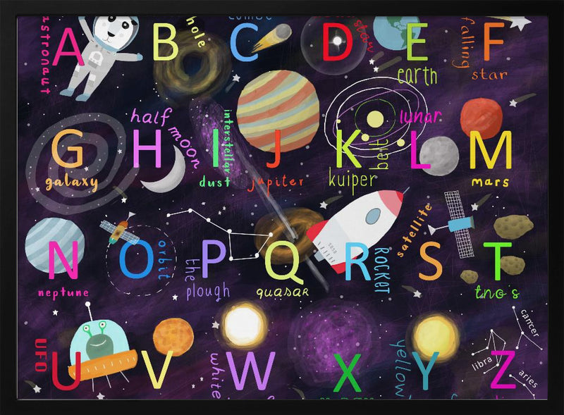 Space Alphabet Illustration by Artist Carla Daly - Stretched Canvas, Poster or Fine Art Print I Heart Wall Art