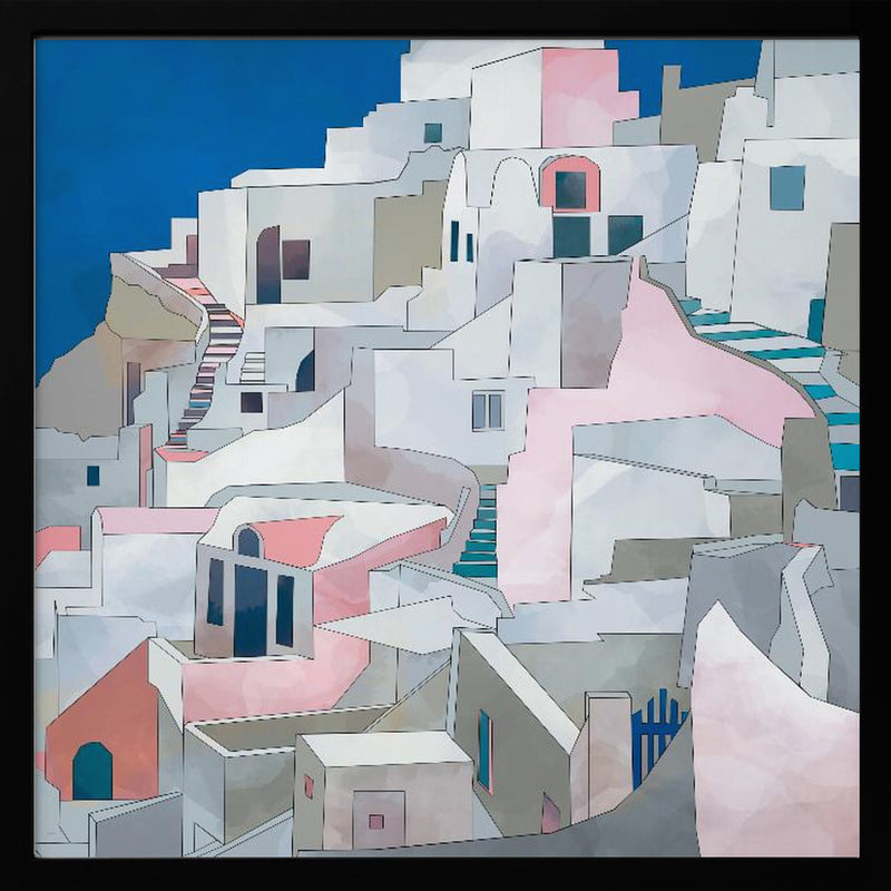 Santorini7x7 - Square Stretched Canvas, Poster or Fine Art Print I Heart Wall Art