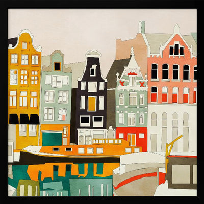 Amsterdam houses with ships, view 1 - Square Stretched Canvas, Poster or Fine Art Print I Heart Wall Art