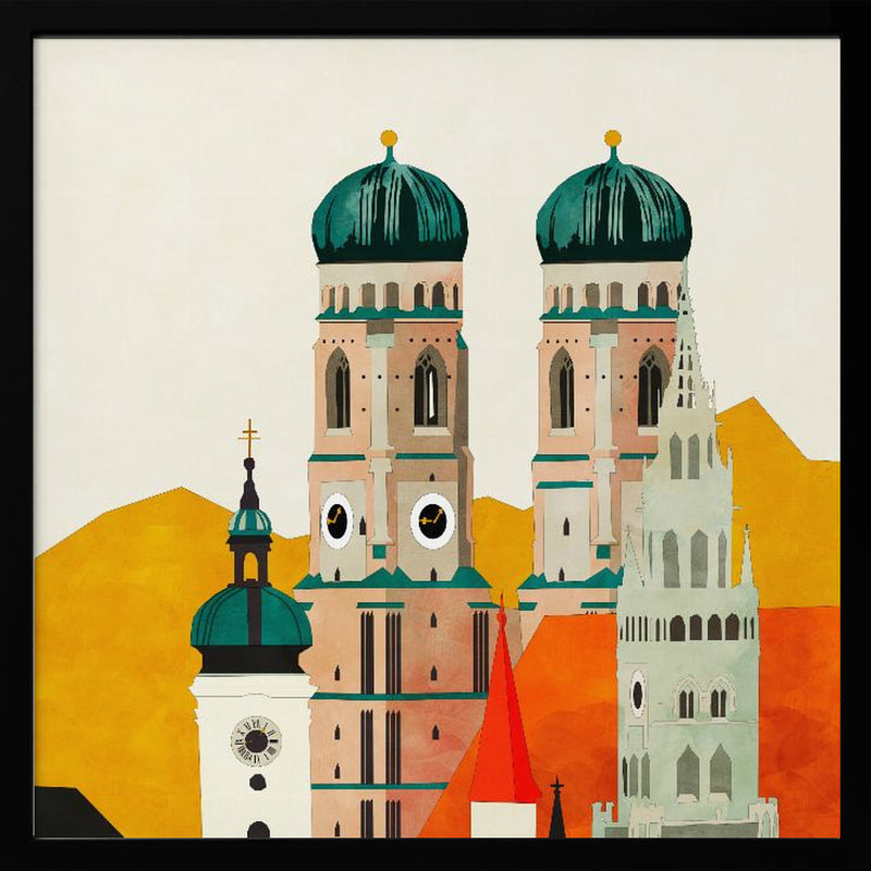 Munich, Liebfrauenkirche - Square Stretched Canvas, Poster or Fine Art Print I Heart Wall Art