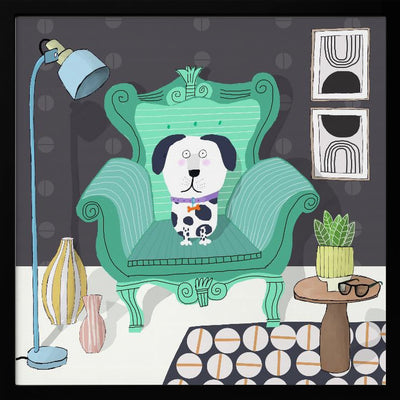 Funny Dog Sitting in a Trendy Interior by Carla Daly - Square Stretched Canvas, Poster or Fine Art Print I Heart Wall Art