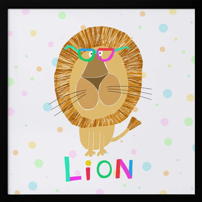 Funny Lion Wearing Glasses by Artist Carla Daly - Square Stretched Canvas, Poster or Fine Art Print I Heart Wall Art