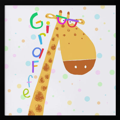 Cute Giraffe Wearing Glasses with Colorful Text by Carla Daly - Square Stretched Canvas, Poster or Fine Art Print I Heart Wall Art