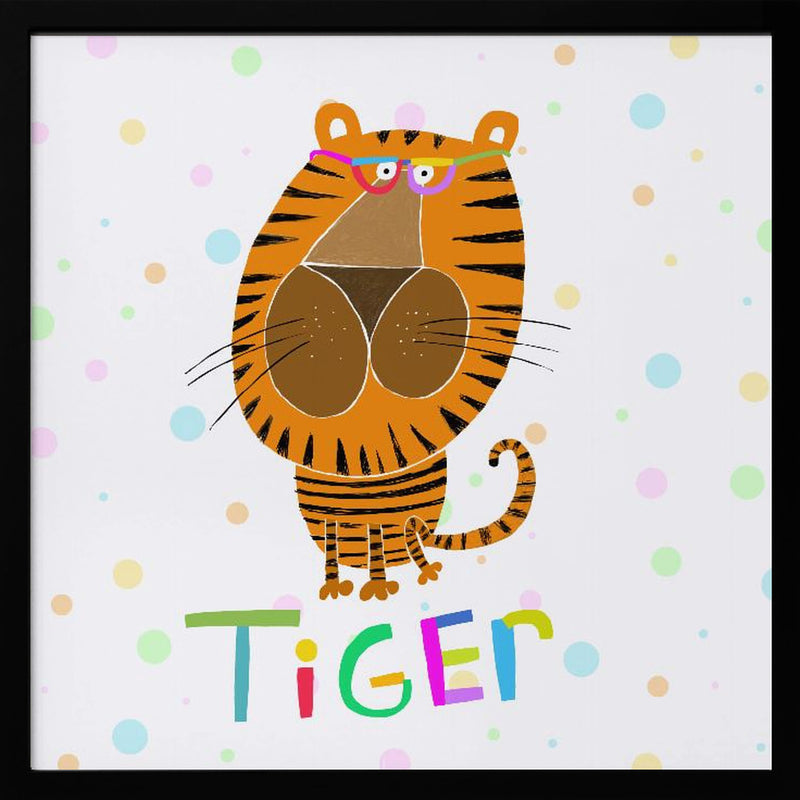 Happy Tiger Wearing Glasses by Illustrator Carla Daly - Square Stretched Canvas, Poster or Fine Art Print I Heart Wall Art