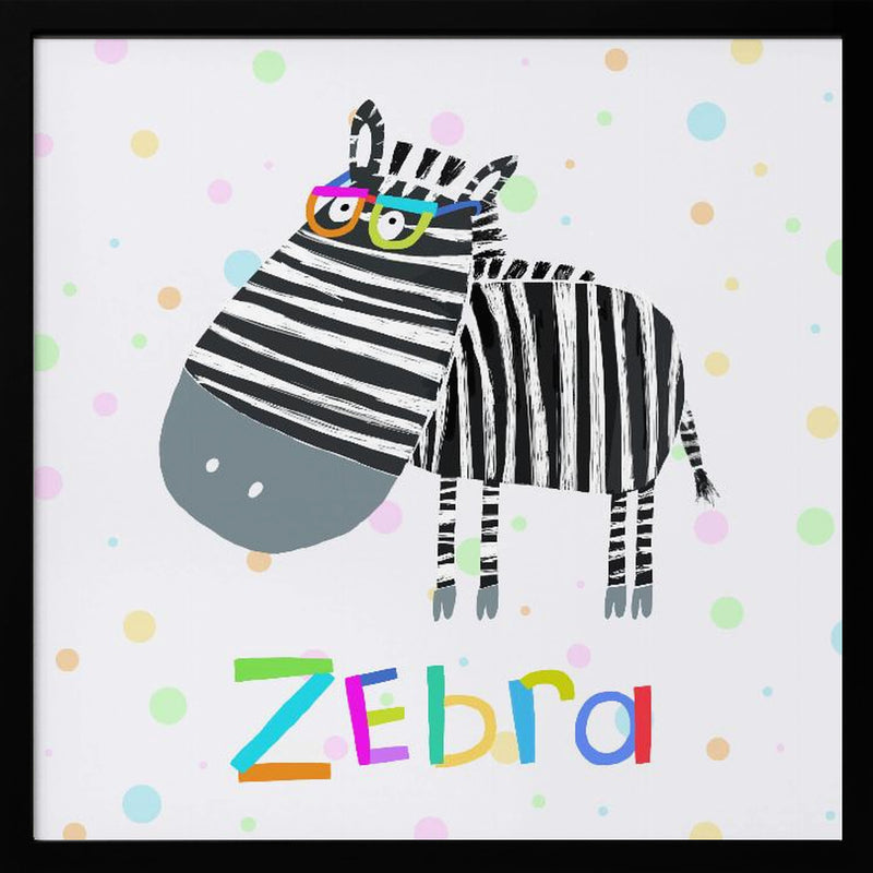 Funny Zebra Wearing Glasses by Illustrator Carla Daly - Square Stretched Canvas, Poster or Fine Art Print I Heart Wall Art