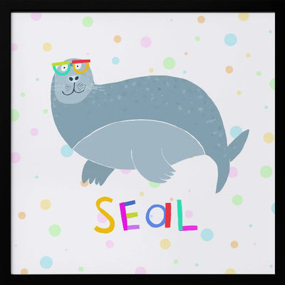 Happy Seal Wearing a Large Pair of Glasses by Carla Daly - Square Stretched Canvas, Poster or Fine Art Print I Heart Wall Art