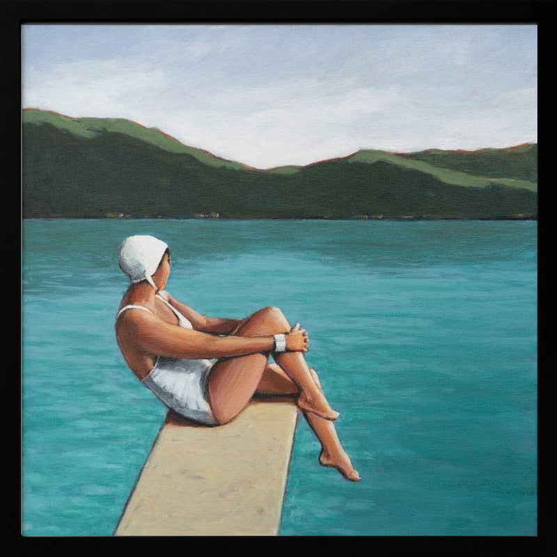 Swimmer At Lake - Square Stretched Canvas, Poster or Fine Art Print I Heart Wall Art