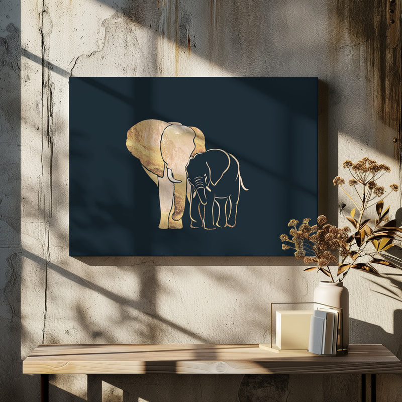 Black Gold Elephants 1 - Stretched Canvas, Poster or Fine Art Print I Heart Wall Art