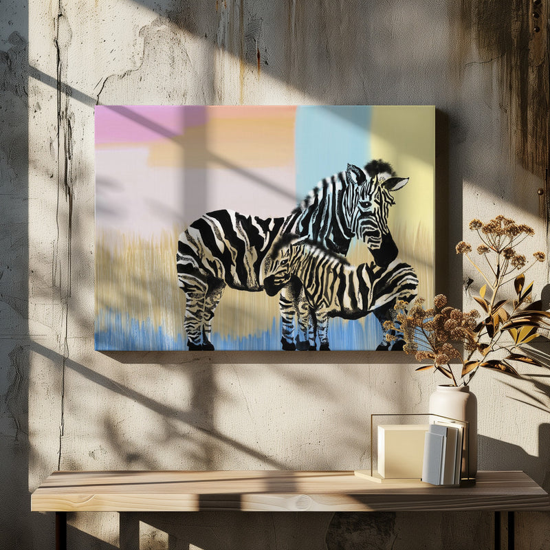 Mama Zebra and baby - Stretched Canvas, Poster or Fine Art Print I Heart Wall Art