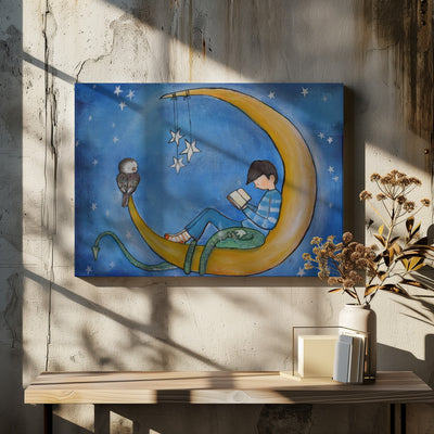 Boyreadingonmoon - Stretched Canvas, Poster or Fine Art Print I Heart Wall Art