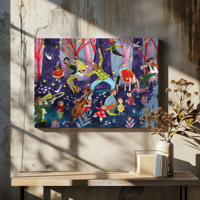 Circus performers and children in the forest - Stretched Canvas, Poster or Fine Art Print I Heart Wall Art