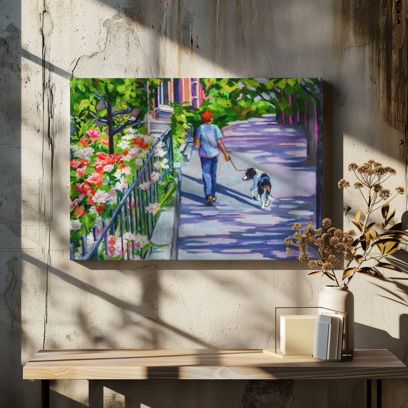 Dog Walker - Stretched Canvas, Poster or Fine Art Print I Heart Wall Art