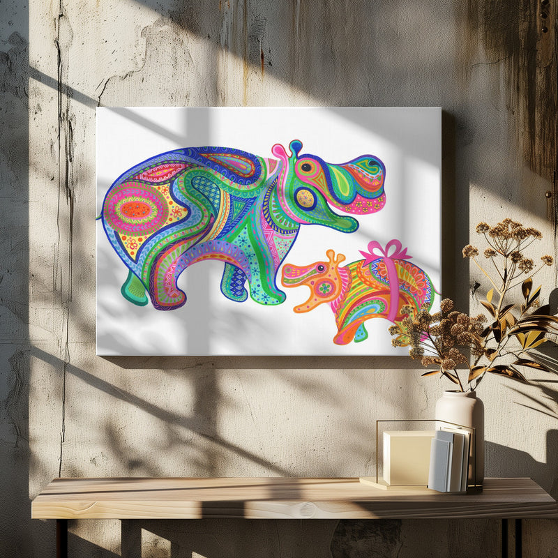 Hippo Birthday - Stretched Canvas, Poster or Fine Art Print I Heart Wall Art