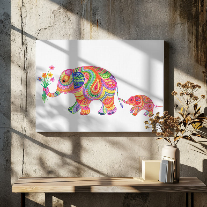 Elephant and Baby - Stretched Canvas, Poster or Fine Art Print I Heart Wall Art