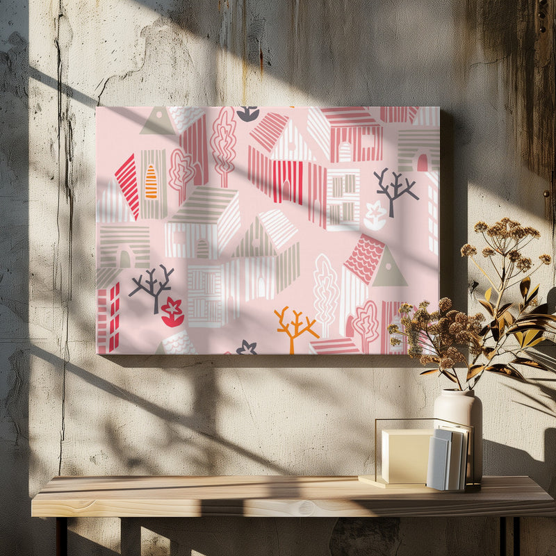 City life neighborhood pearl pink pattern - Stretched Canvas, Poster or Fine Art Print I Heart Wall Art