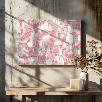 City life map pearl pink pattern - Stretched Canvas, Poster or Fine Art Print I Heart Wall Art