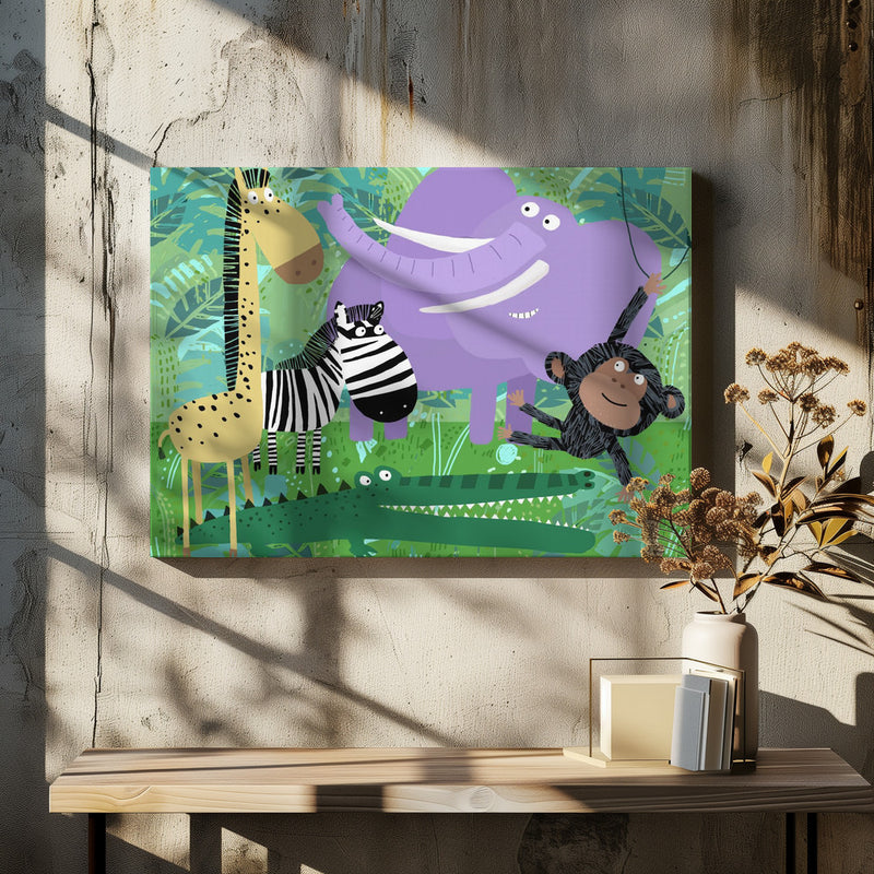 Animals Hanging Out in the Jungle by Carla Daly - Stretched Canvas, Poster or Fine Art Print I Heart Wall Art