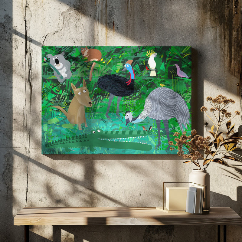 Funny Australian Animals in the Jungle by Carla Daly - Stretched Canvas, Poster or Fine Art Print I Heart Wall Art