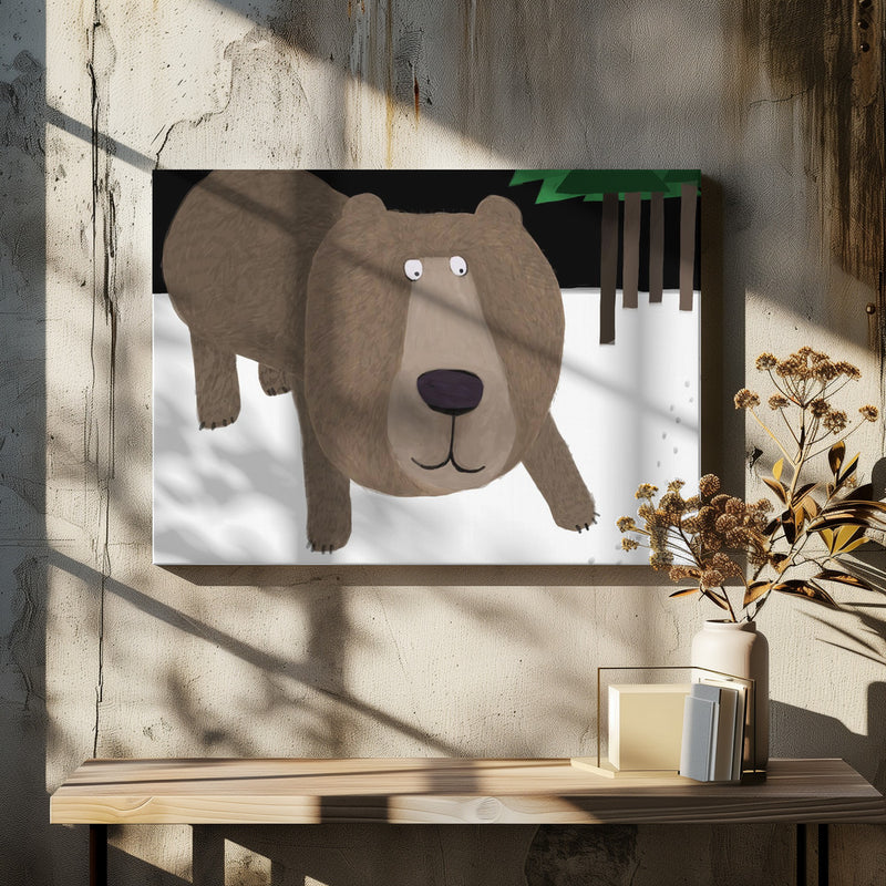 Cute Brown Bear in the Snow by Carla Daly - Stretched Canvas, Poster or Fine Art Print I Heart Wall Art