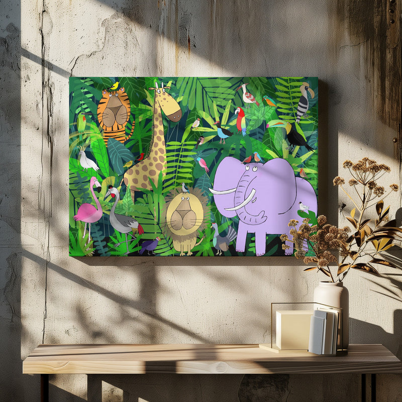 Jungle Animals Deep in the Jungle Foliage by Artist Carla Daly - Stretched Canvas, Poster or Fine Art Print I Heart Wall Art