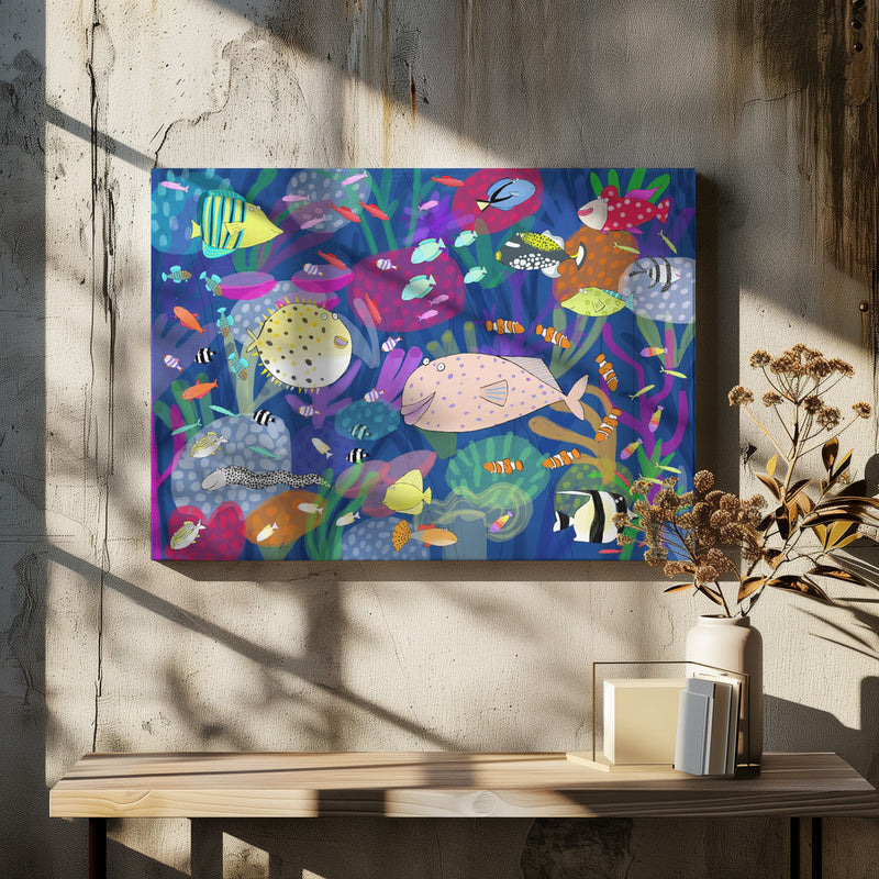 Colorful Tropical Fish Illustration by Artist Carla Daly - Stretched Canvas, Poster or Fine Art Print I Heart Wall Art