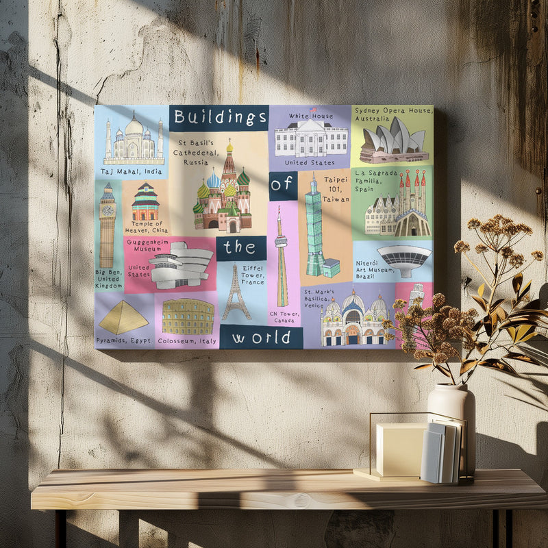 Buildings of the World Illustrated by Artist Carla Daly - Stretched Canvas, Poster or Fine Art Print I Heart Wall Art