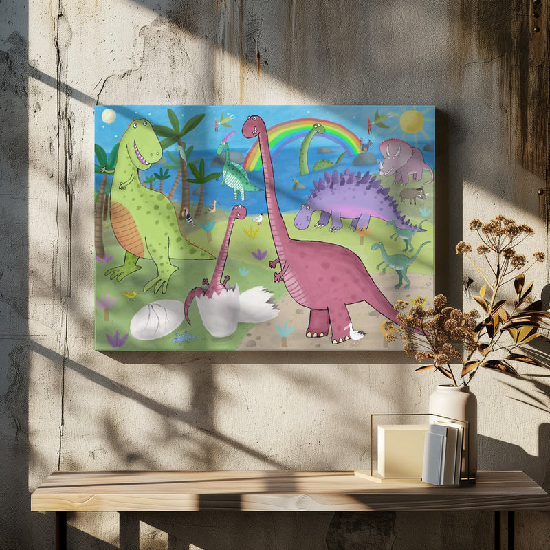 Cute Dinosaur in the Jurassic Park by Artist Carla Daly - Stretched Canvas, Poster or Fine Art Print I Heart Wall Art