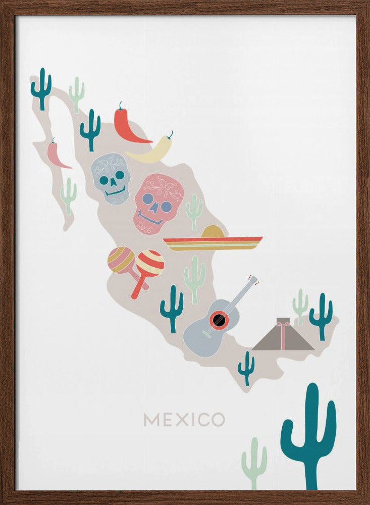 Mexico Map No 1 - Stretched Canvas, Poster or Fine Art Print I Heart Wall Art