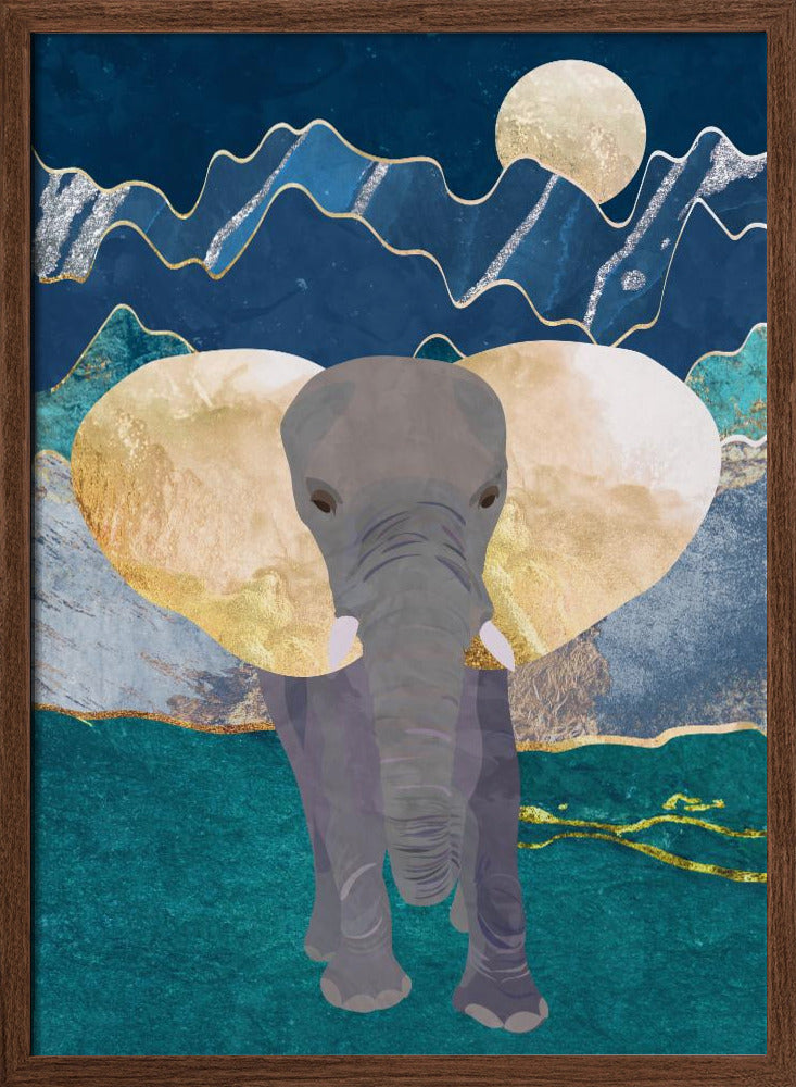 Moonlight golden elephant - Stretched Canvas, Poster or Fine Art Print I Heart Wall Art