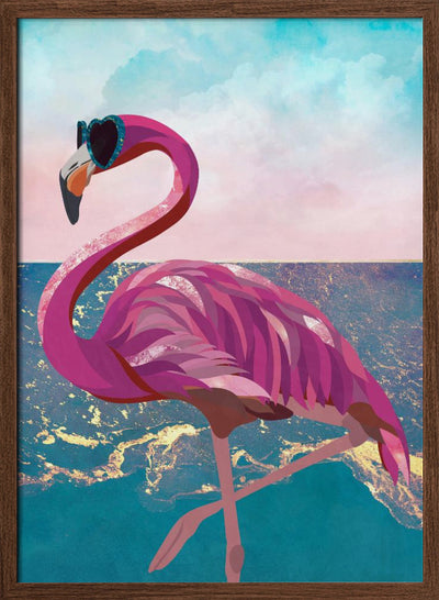 Flamingo goes to the beach - Stretched Canvas, Poster or Fine Art Print I Heart Wall Art