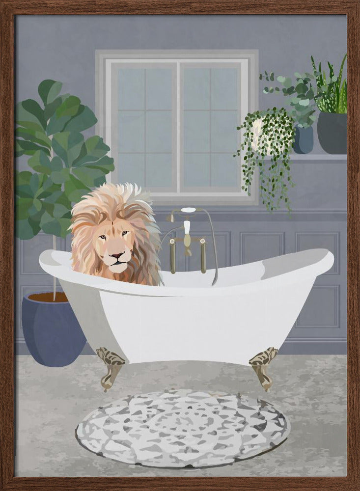 Lion takes a bath - Stretched Canvas, Poster or Fine Art Print I Heart Wall Art