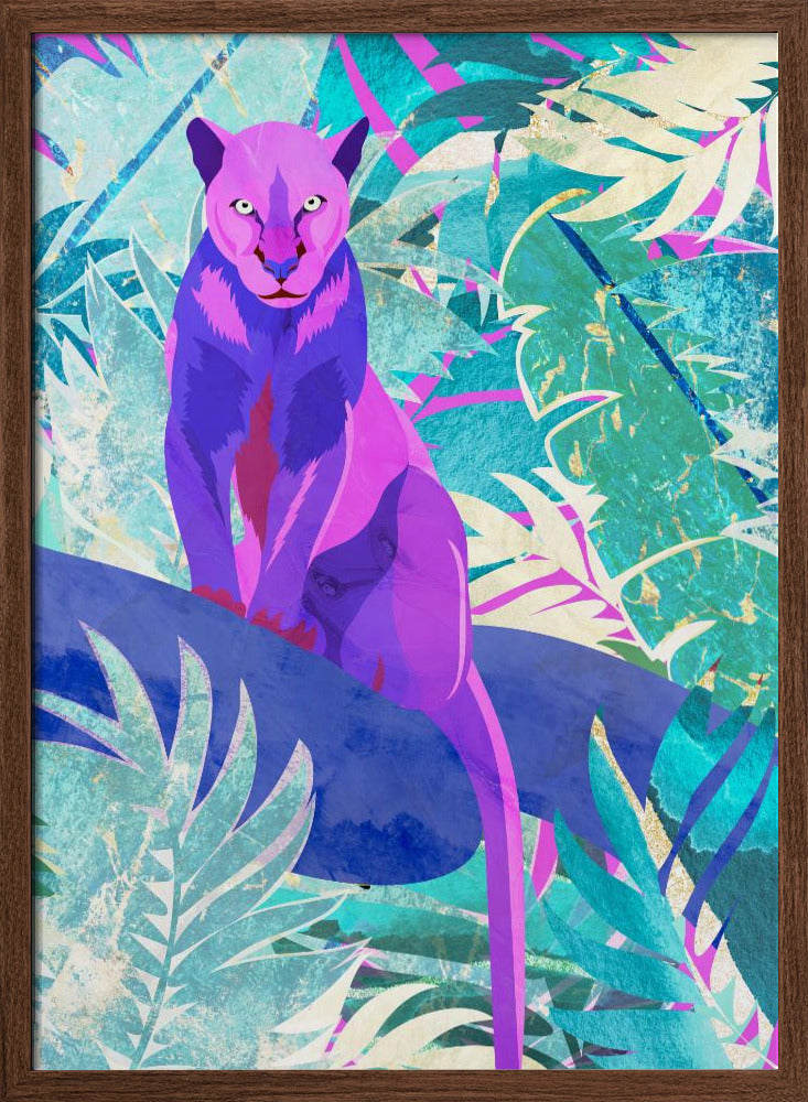 Pink Panther in the neon jungle - Stretched Canvas, Poster or Fine Art Print I Heart Wall Art