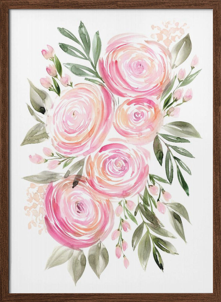 Begonia pink ranunculus bouquet - Stretched Canvas, Poster or Fine Art Print I Heart Wall Art